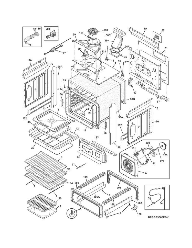 Body Diagram and Parts List for FGGS3065PBK  Frigidaire Range