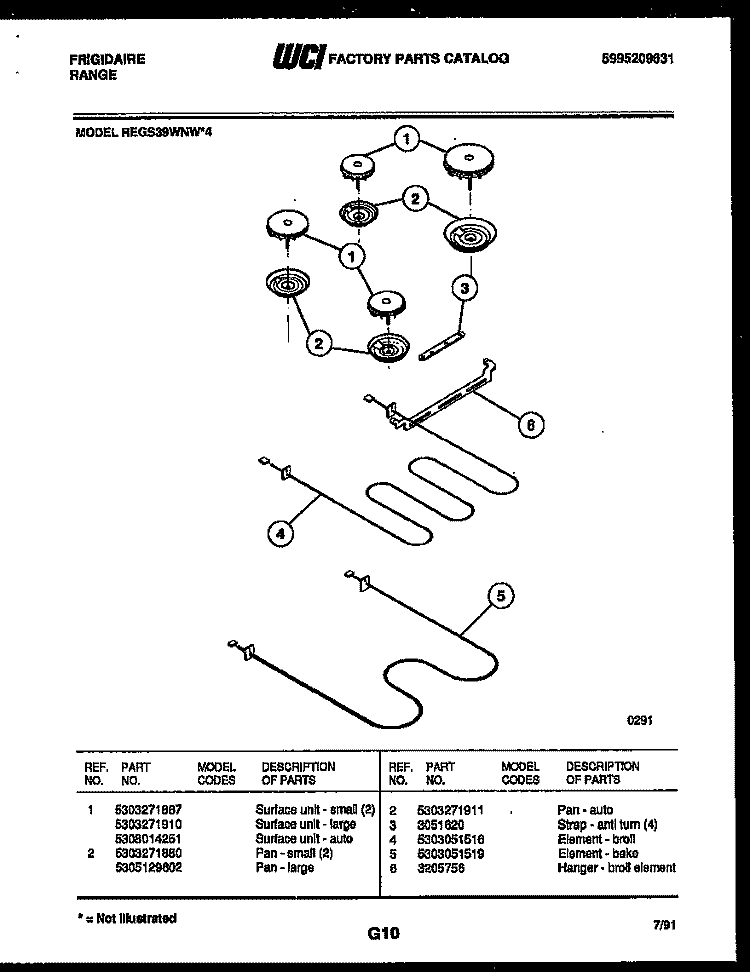 BROILER PARTS Diagram and Parts List for REGS39WNW4  Frigidaire Range