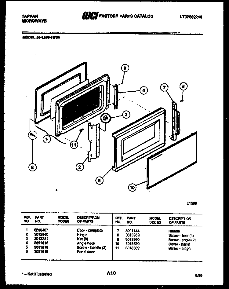 DOOR PARTS Diagram and Parts List for 56-1246-00-04  Tappan Microwave