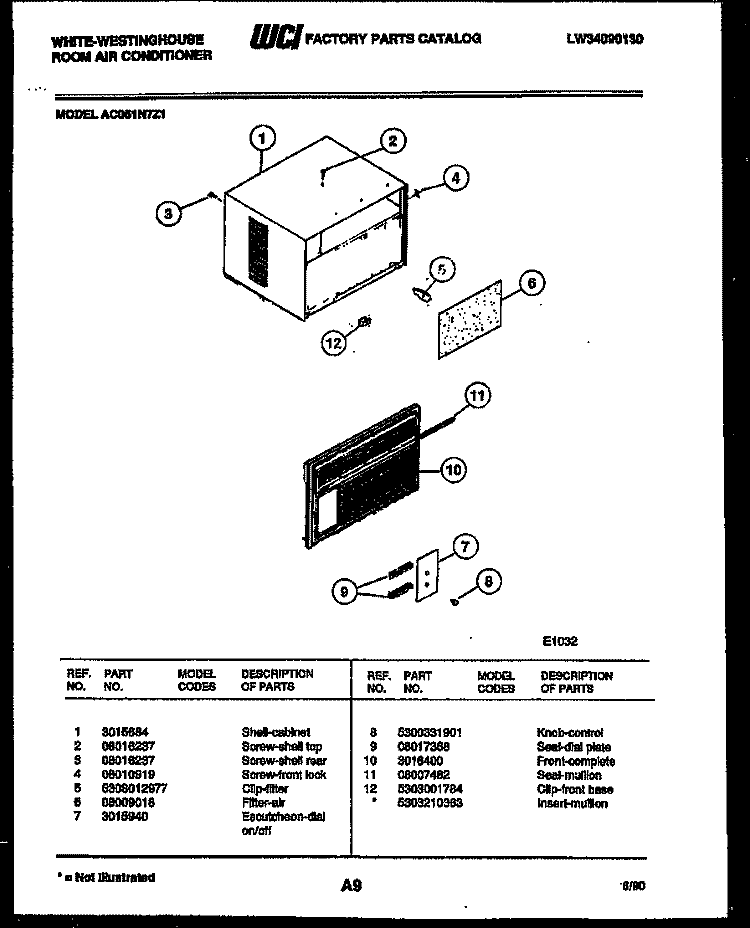 CABINET PARTS Diagram and Parts List for AC051N7Z1  Frigidaire Air Conditioner