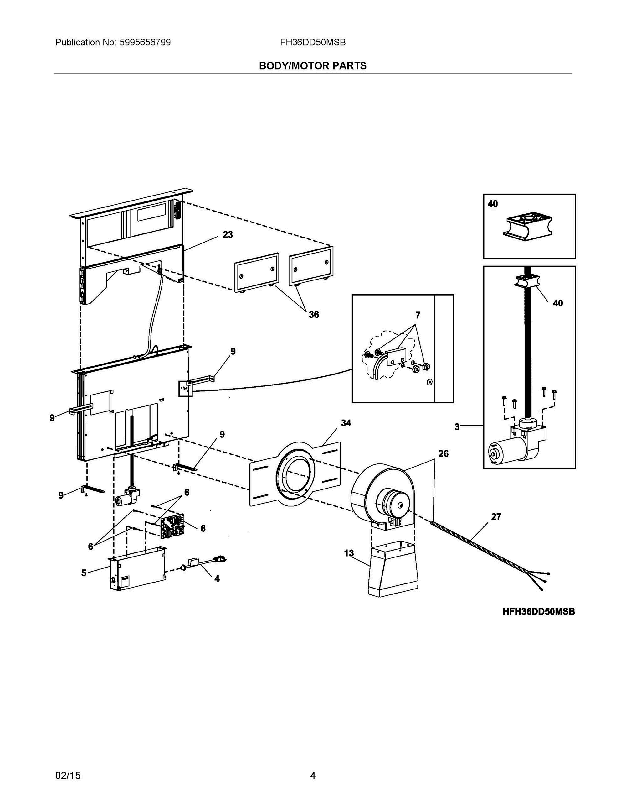 03 - BODY/MOTOR PARTS Diagram and Parts List for FH36DD50MSB  Frigidaire Range Hood