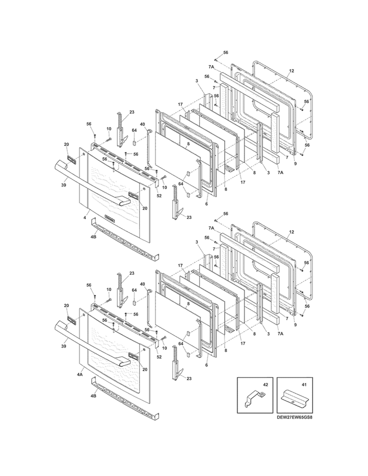 Doors Diagram and Parts List for EW27EW65GS8  Electrolux Wall Oven
