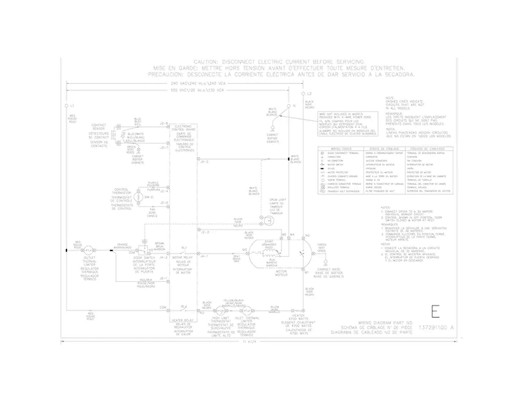 Wiring Diagram Diagram and Parts List for FAQE7111LW0  Frigidaire Dryer