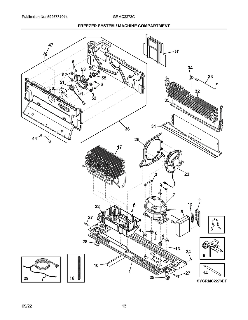 Freezer System Diagram and Parts List for GRMC2273CD00  Frigidaire Refrigerator