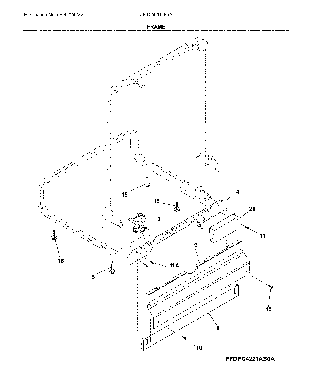 Frame Diagram and Parts List for LFID2426TF5A  Frigidaire Dishwasher