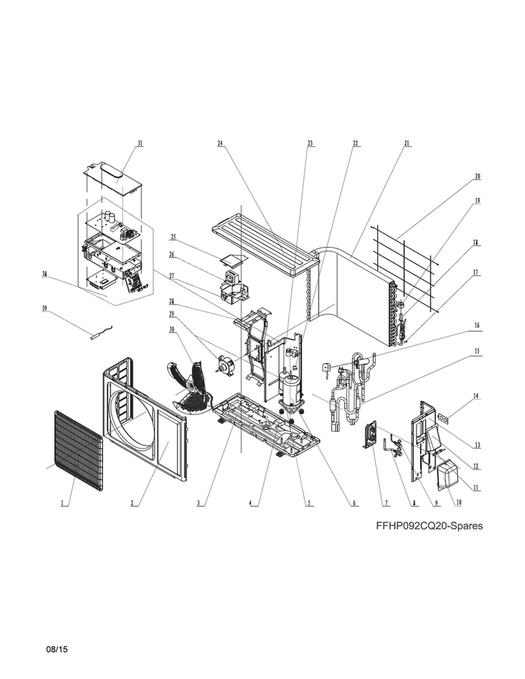 Recommended Spare Parts Diagram and Parts List for FFHP092CQ20  Frigidaire Air Conditioner