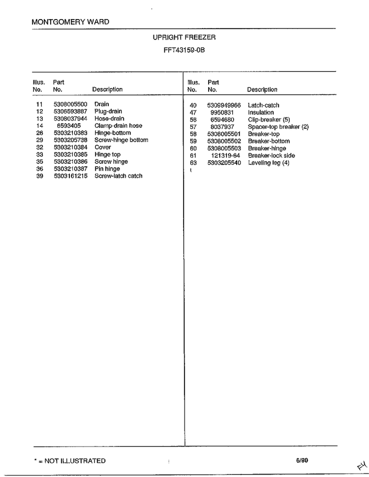 Upright Freezer Page 4 Diagram and Parts List for 43159B  Frigidaire Freezer