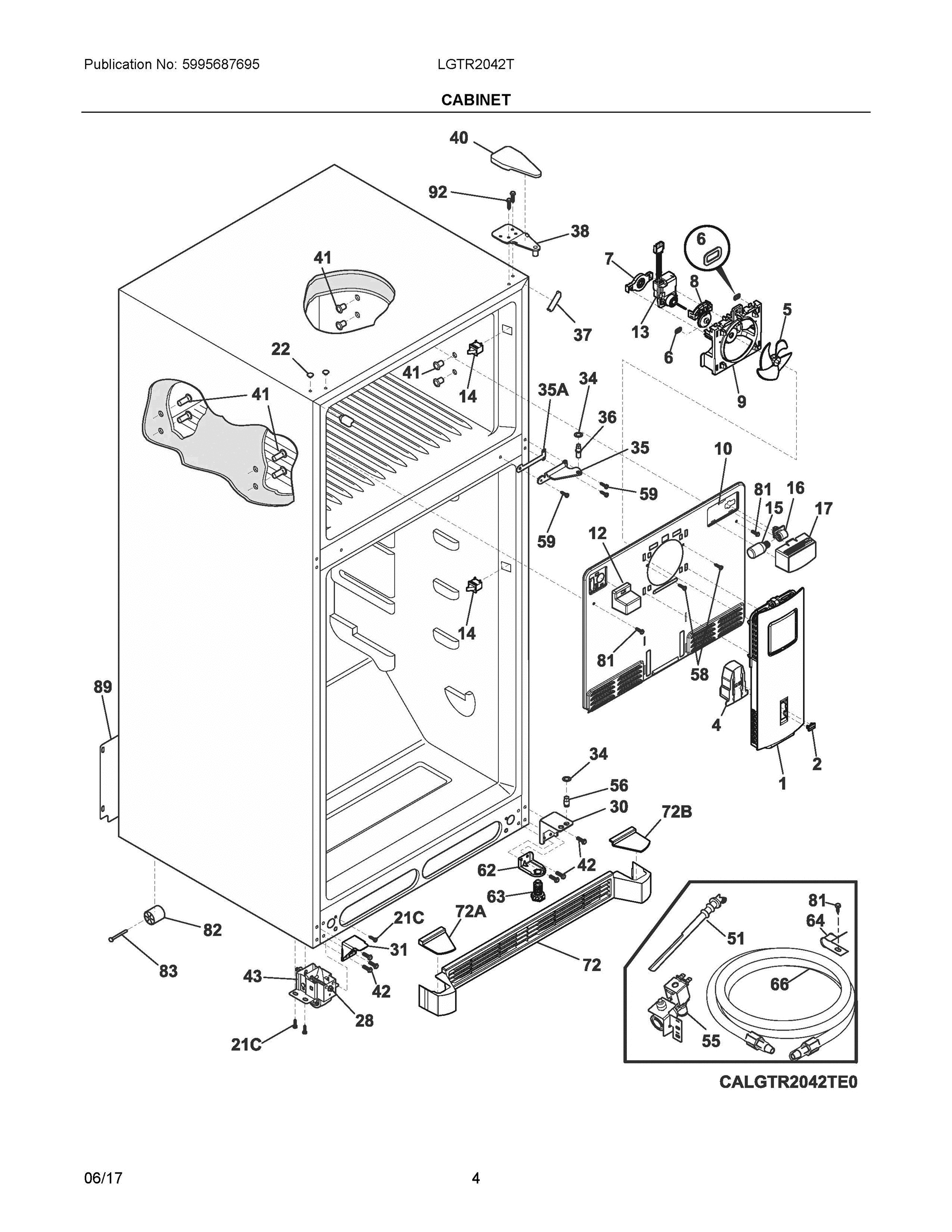 03 - CABINET Diagram and Parts List for LGTR2042TE0  Frigidaire Refrigerator