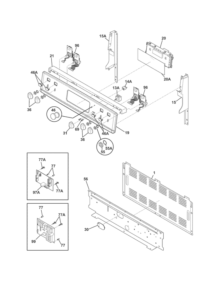 Backguard Diagram and Parts List for CGIF3061NFC  Frigidaire Range