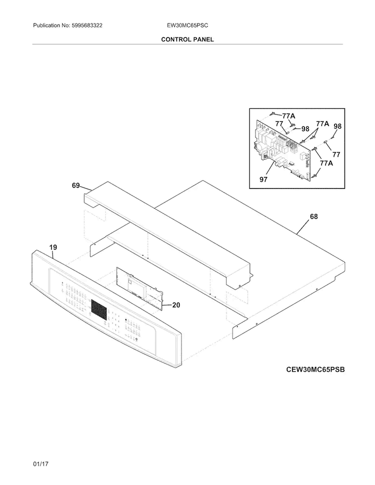 Control Panel Diagram and Parts List for EW30MC65PSC  Electrolux Microwave Oven Combo