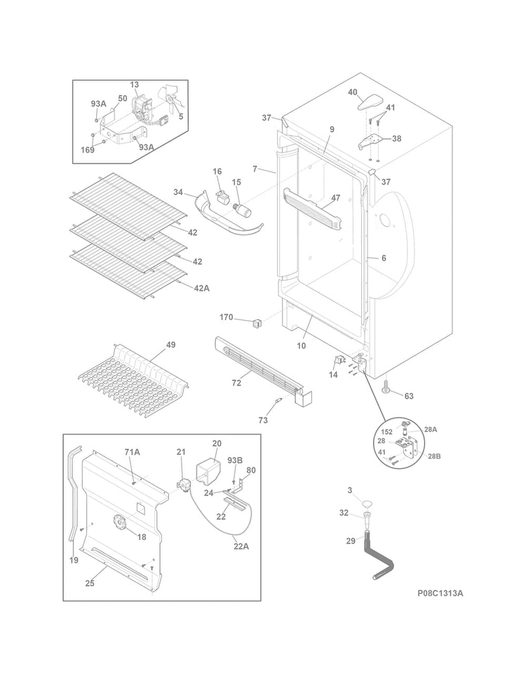 Cabinet Diagram and Parts List for FFVU17F4QWB  Frigidaire Freezer