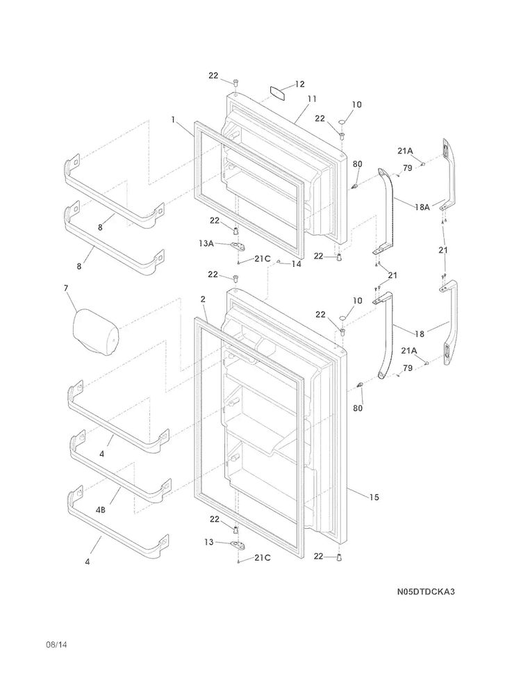 Doors Diagram and Parts List for FFHT1817LBC  Frigidaire Refrigerator