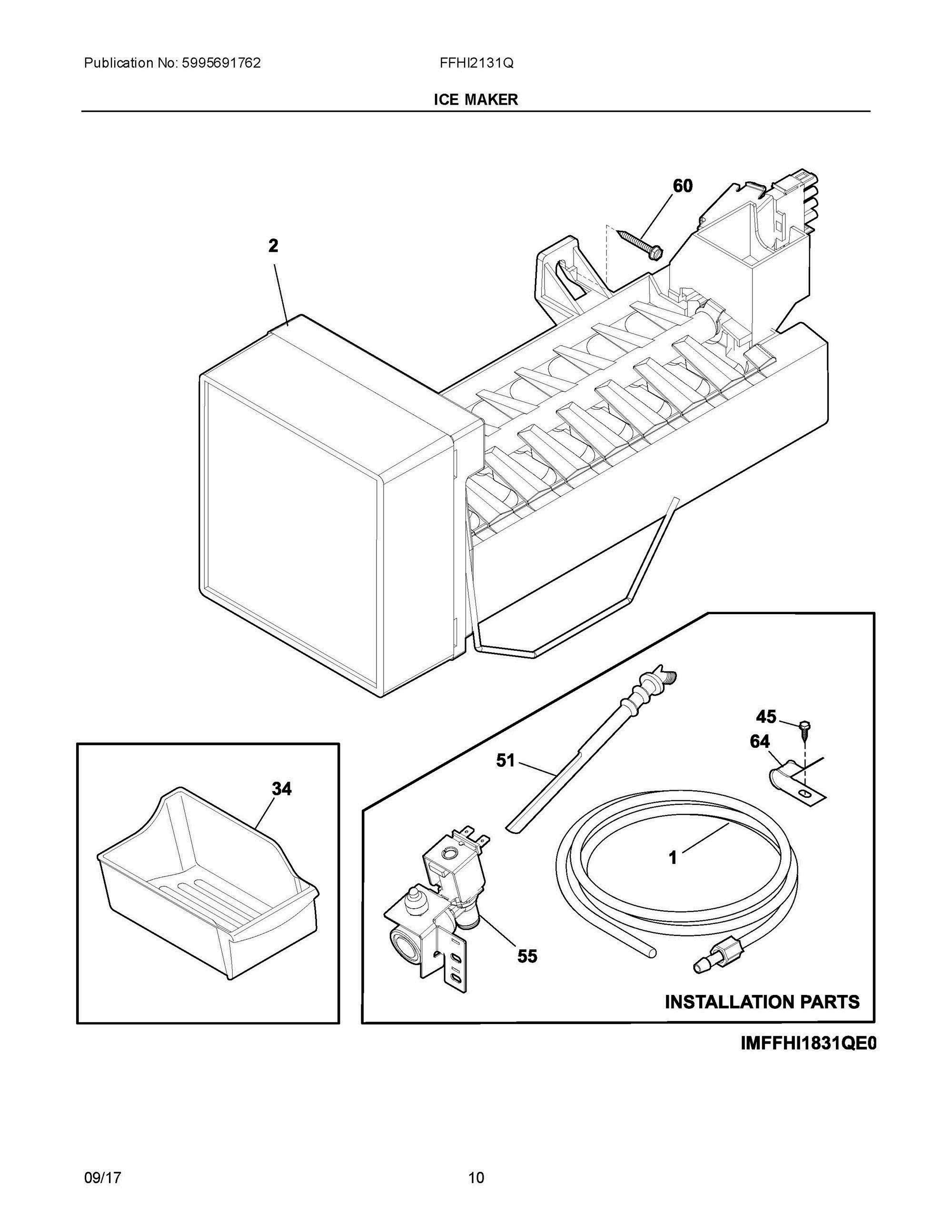 06 - ICE MAKER Diagram and Parts List for FFHI2131QE2  Frigidaire Refrigerator