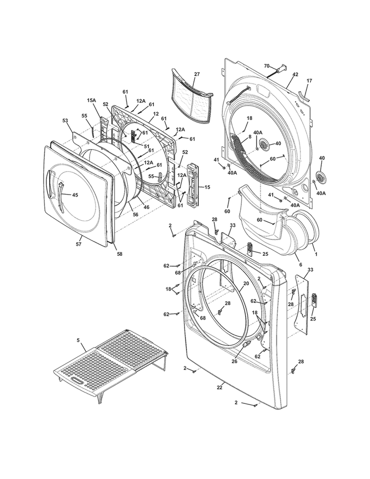 Front Panel/lint Filter Diagram and Parts List for 41794132002  Kenmore Dryer