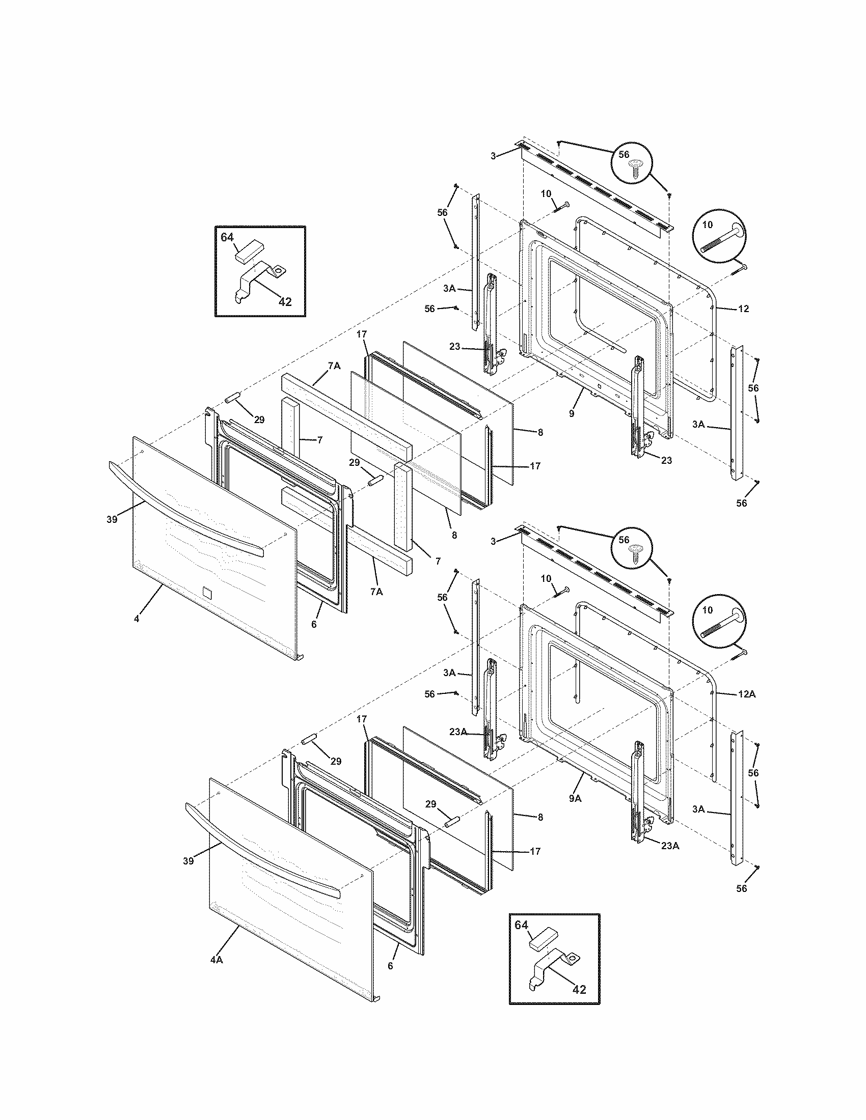 Doors Diagram and Parts List for 79048739901  Kenmore Wall Oven