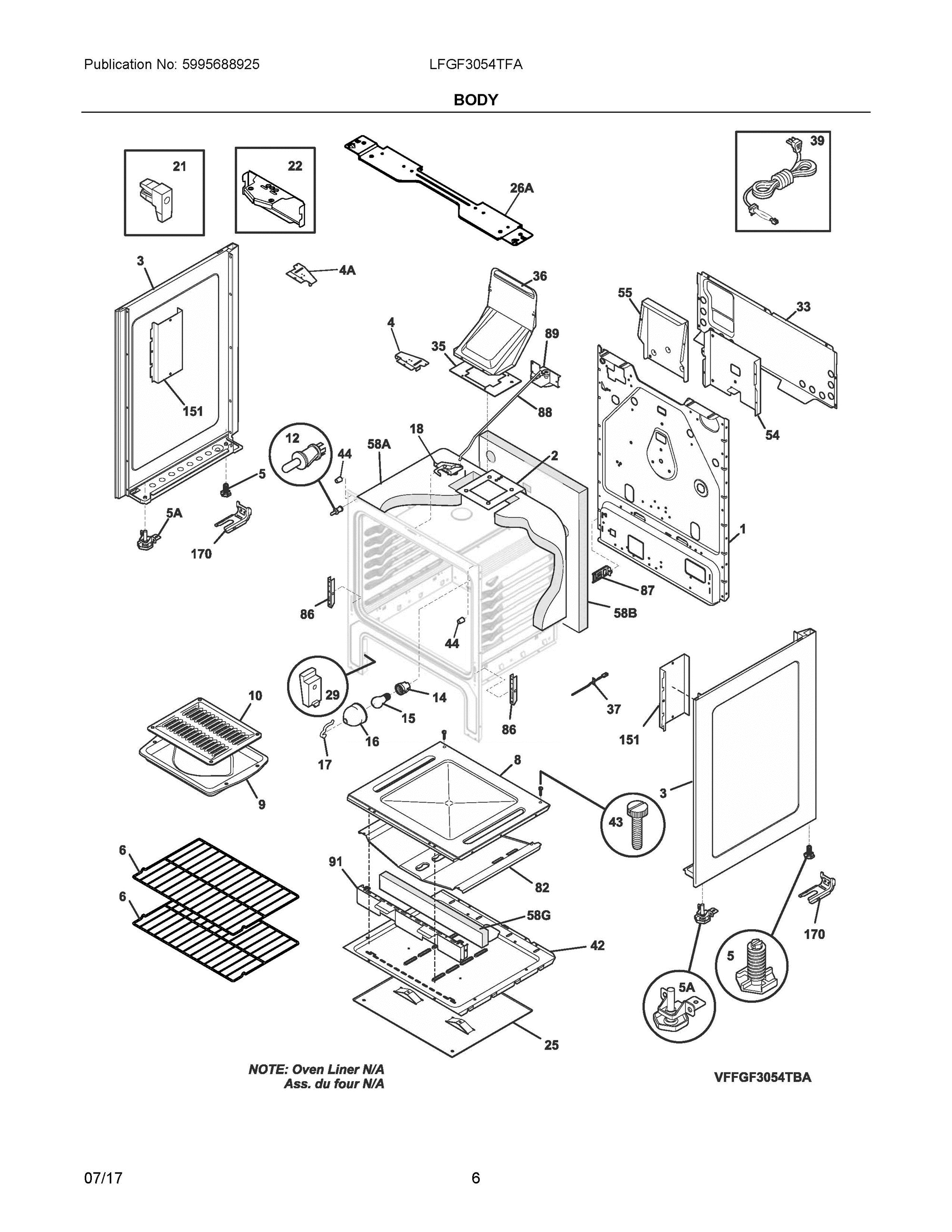 04 - BODY Diagram and Parts List for LFGF3054TFA  Frigidaire Range