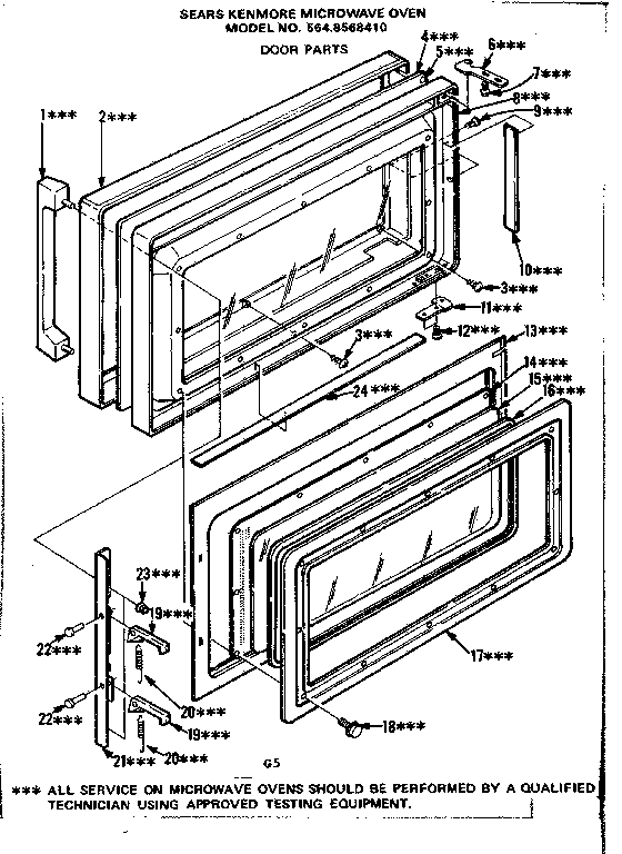 Door Parts Diagram and Parts List for 5648568410  Kenmore Microwave