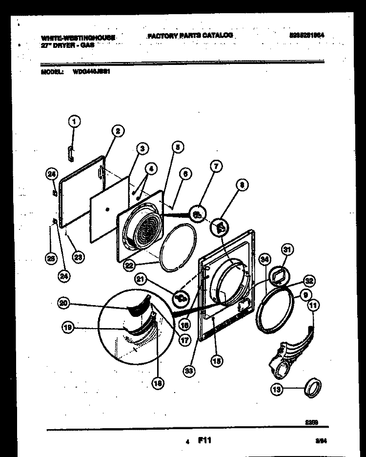 DOOR PARTS Diagram and Parts List for WDG446JBS1  Frigidaire Dryer