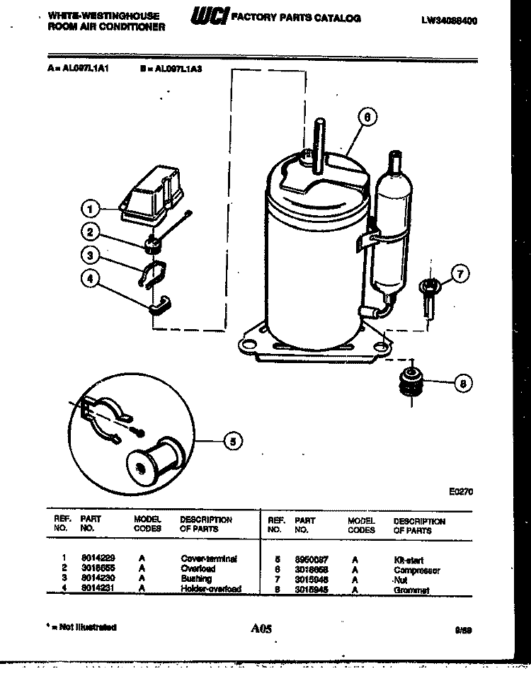 COMPRESSOR PARTS Diagram and Parts List for AL097L1A1  Frigidaire Air Conditioner