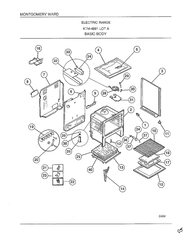 Basic Body Diagram and Parts List for 4881  Frigidaire Range