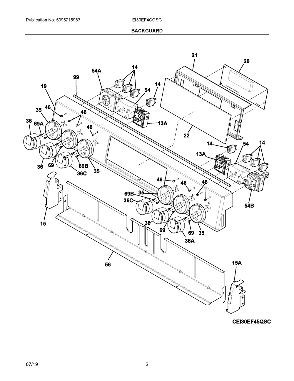 Backguard Diagram and Parts List for EI30EF4CQSG  Frigidaire Range