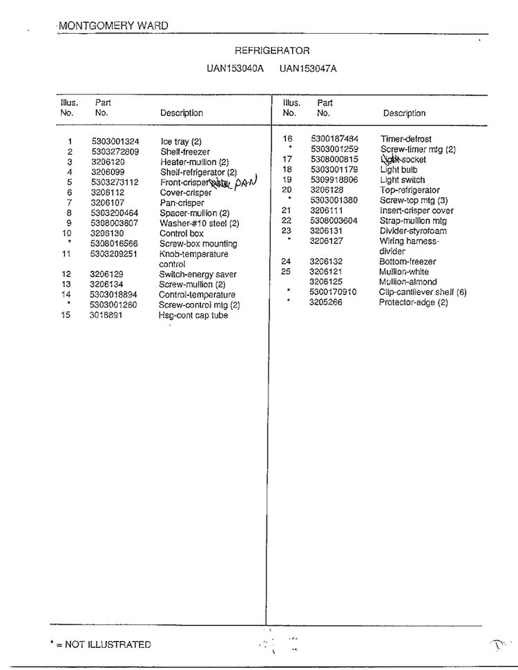Refrigerator Page 6 Diagram and Parts List for 15304-7A  Frigidaire Refrigerator