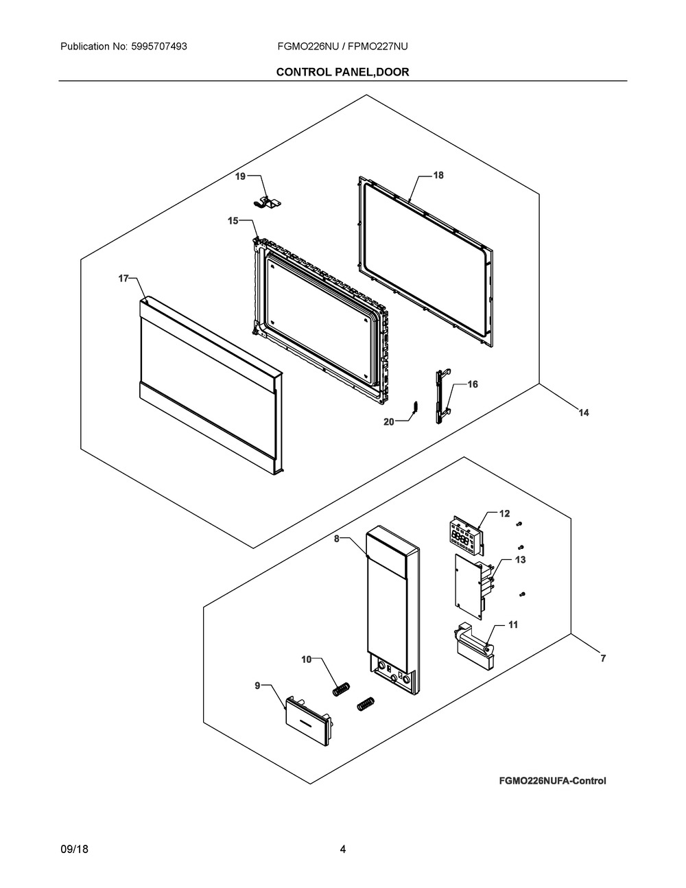 Control Panel,door Diagram and Parts List for FGMO226NUFA  Frigidaire Microwave