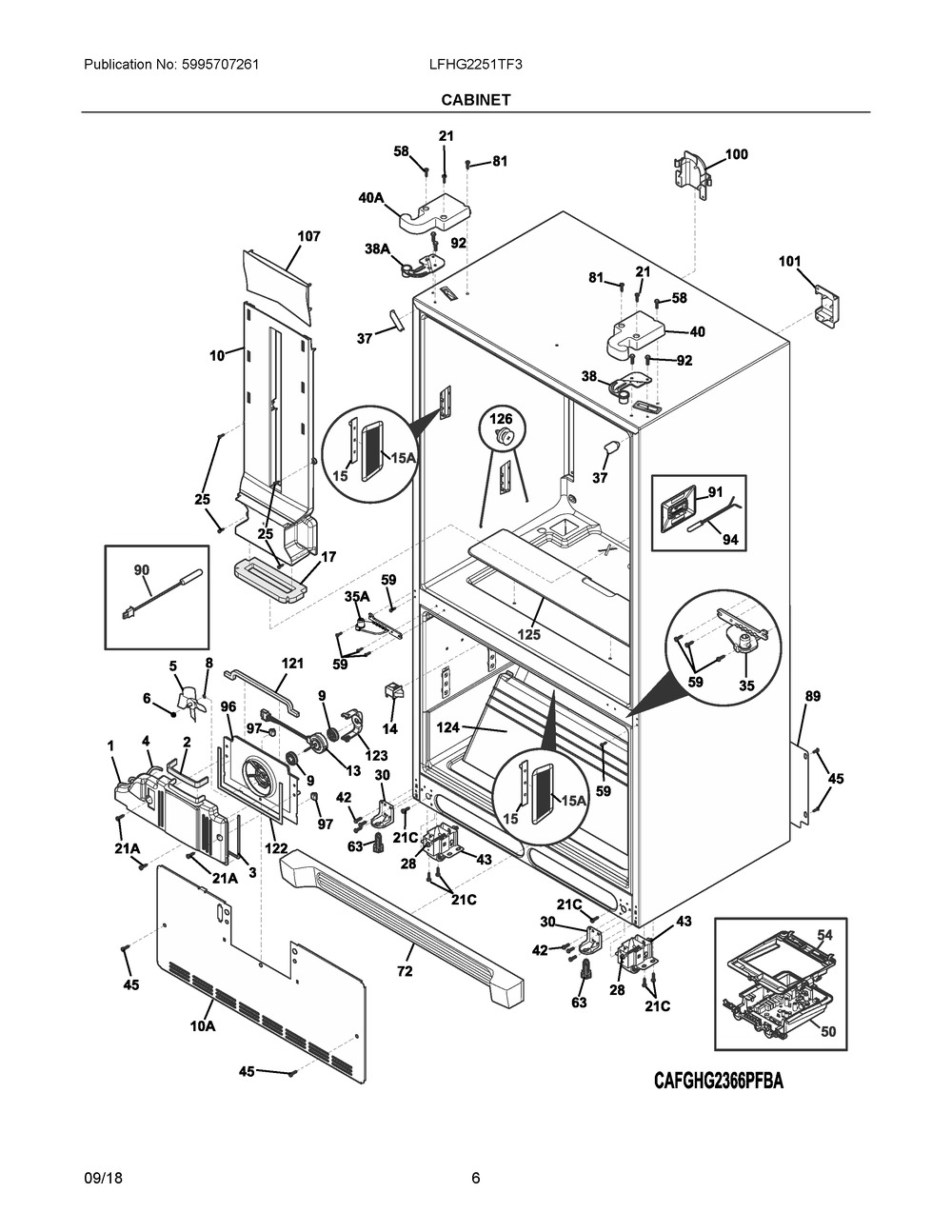 Cabinet Diagram and Parts List for LFHG2251TF3  Frigidaire Refrigerator