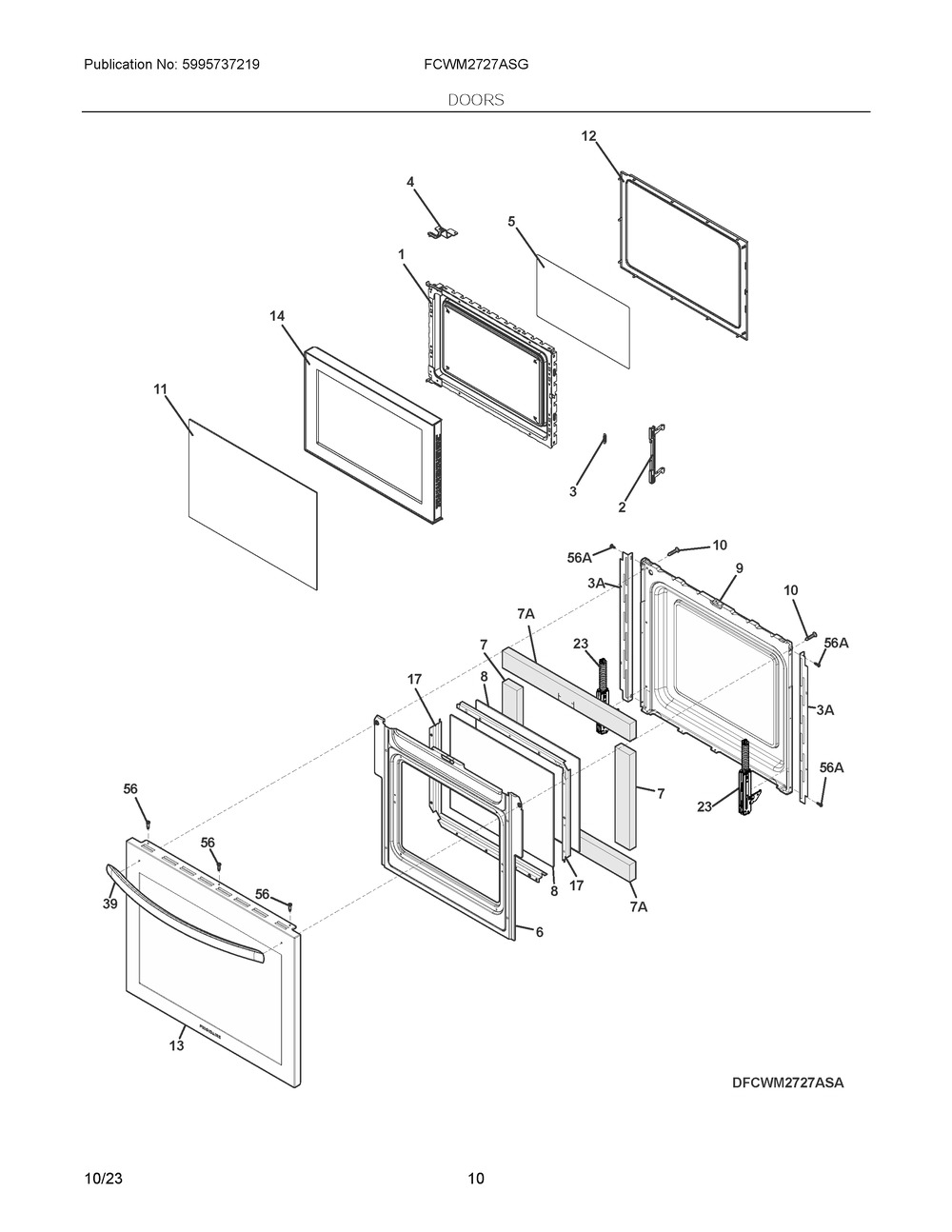 Doors Diagram and Parts List for FCWM2727ASG  Frigidaire Microwave Oven Combo