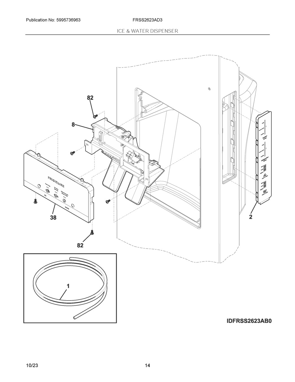 Ice And Water Dispenser Diagram and Parts List for FRSS2623AD3  Frigidaire Refrigerator