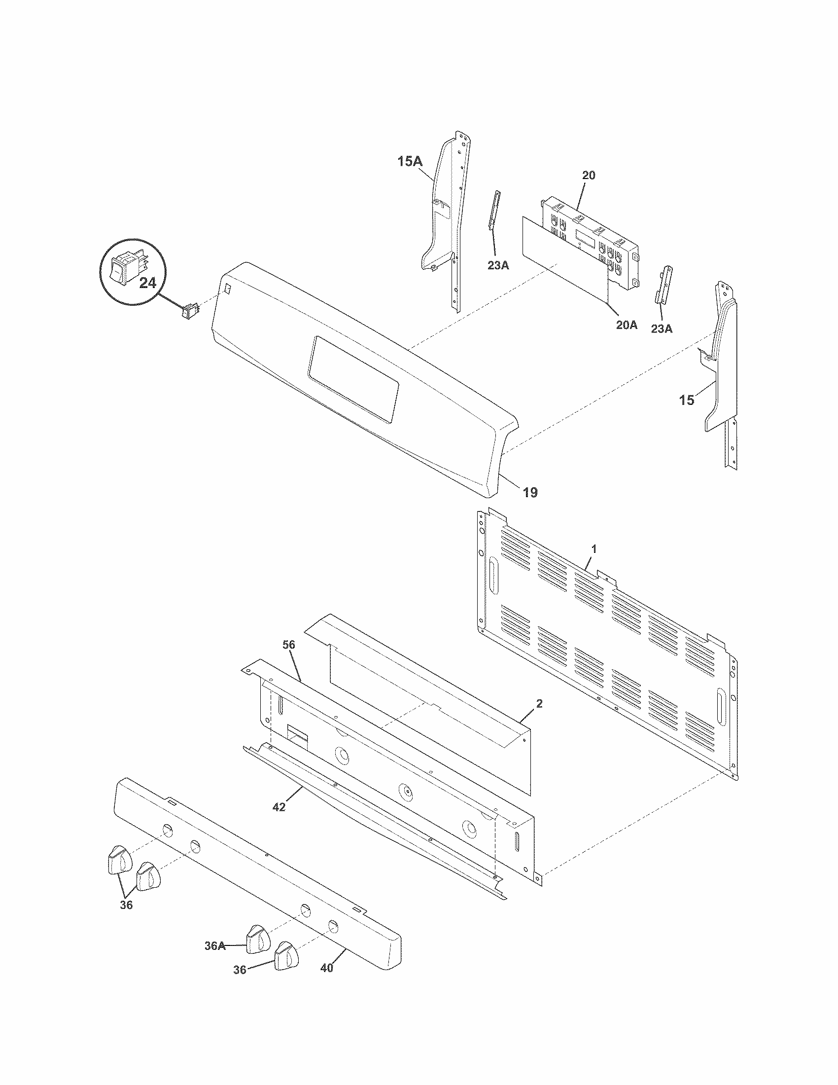 Backguard Diagram and Parts List for 79072633210  Kenmore Range