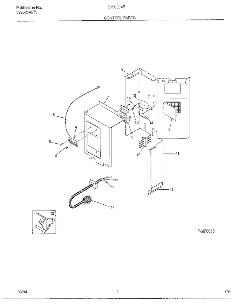 Control Parts Diagram and Parts List for 5193004B  Frigidaire Air Conditioner