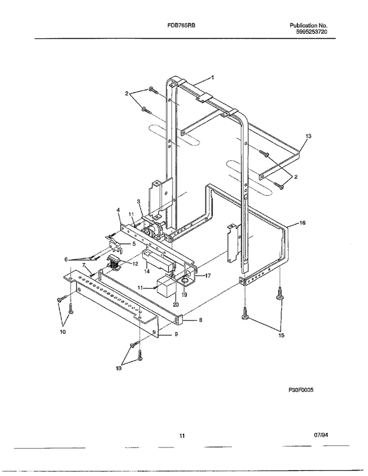 Dishwasher Page 10 Diagram and Parts List for FDB765RB  Frigidaire Dishwasher
