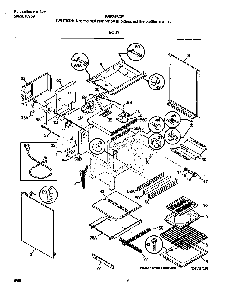 BODY Diagram and Parts List for FGF376CEBJ  Frigidaire Range