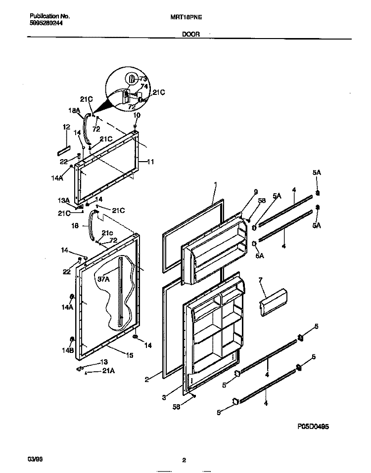 DOOR Diagram and Parts List for MRT18PNED0  Frigidaire Refrigerator