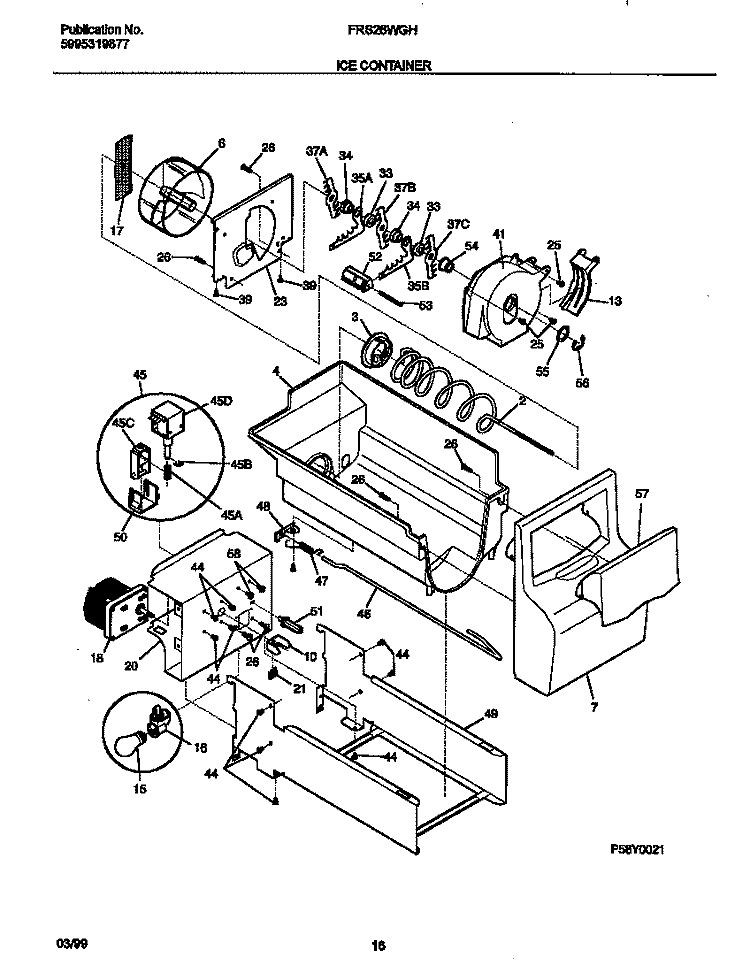 ICE CONTAINER Diagram and Parts List for FRS26WGHW0  Frigidaire Refrigerator