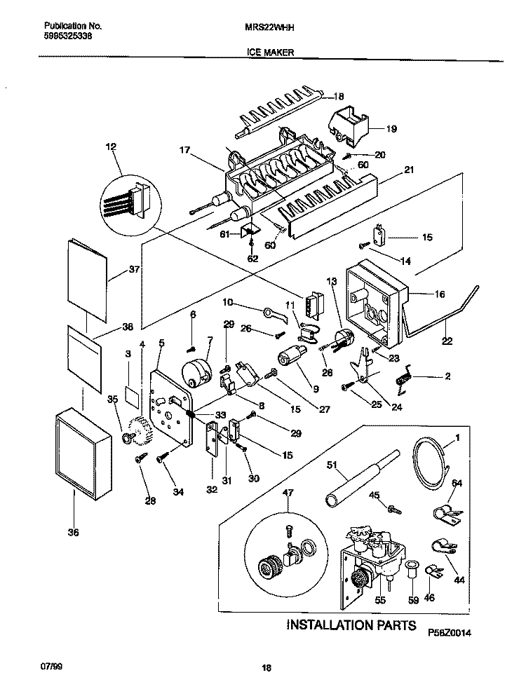 ICE MAKER Diagram and Parts List for MRS22WHHW1  Frigidaire Refrigerator