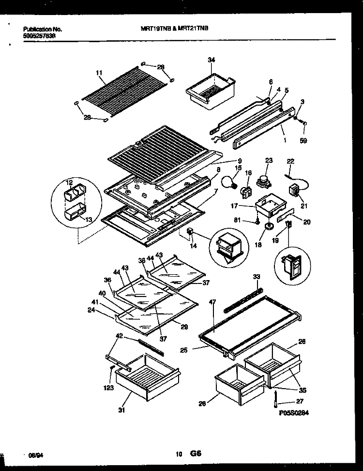 SHELVES AND SUPPORTS Diagram and Parts List for MRT19TNBD0  Uni Refrigerator