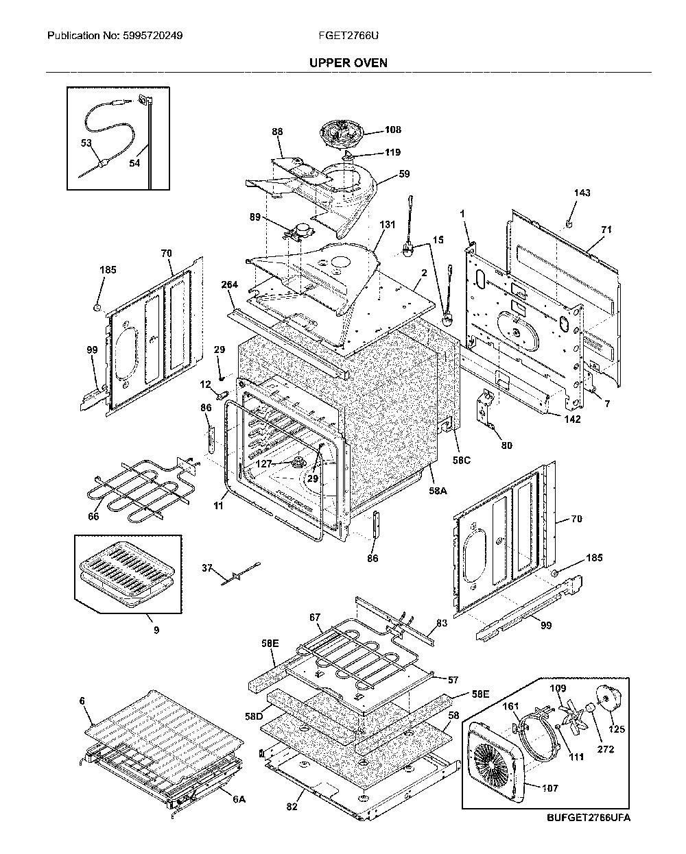 Upper wall oven Diagram and Parts List for FGET2766UDC  Frigidaire Wall Oven