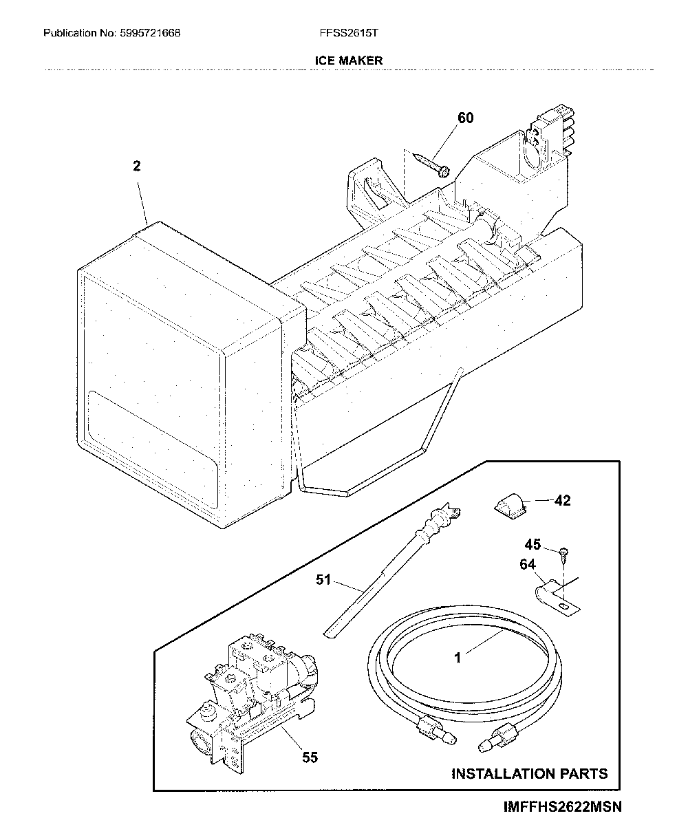 Ice maker Diagram and Parts List for FFSS2615TP4  Frigidaire Refrigerator