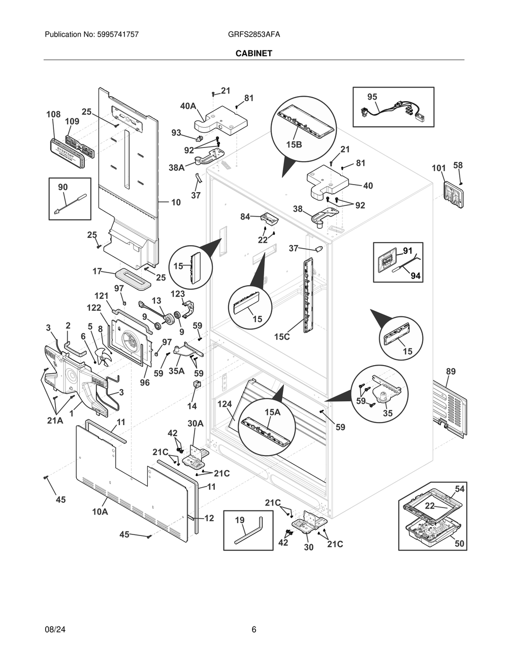 Cabinet 1 Diagram and Parts List for GRFS2853AFA  Frigidaire Freezer