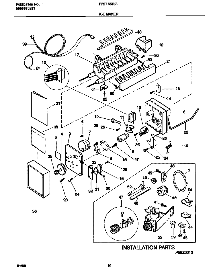 ICEMAKER Diagram and Parts List for FRT18KRGD1  Frigidaire Refrigerator