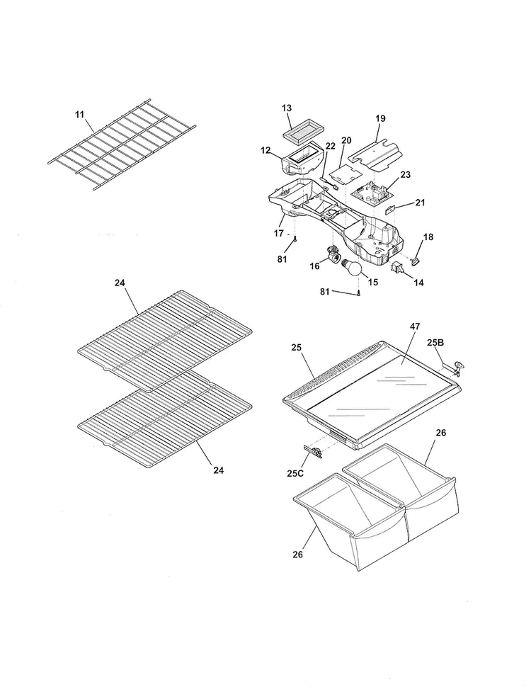 Shelves Diagram and Parts List for FFTR1514QW2  Frigidaire Refrigerator