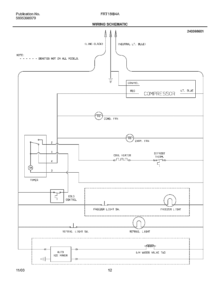WIRING SCHEMATIC Diagram and Parts List for FRT18IB4AT8  Frigidaire Refrigerator