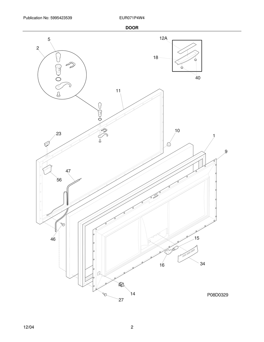 Door Diagram and Parts List for EUR071P4W4  Frigidaire Freezer