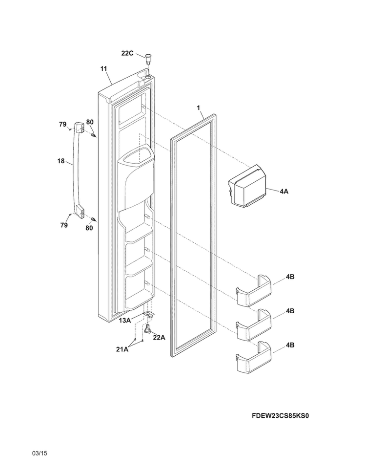 Freezer Door Diagram and Parts List for EW26SS85KS3  Electrolux Refrigerator