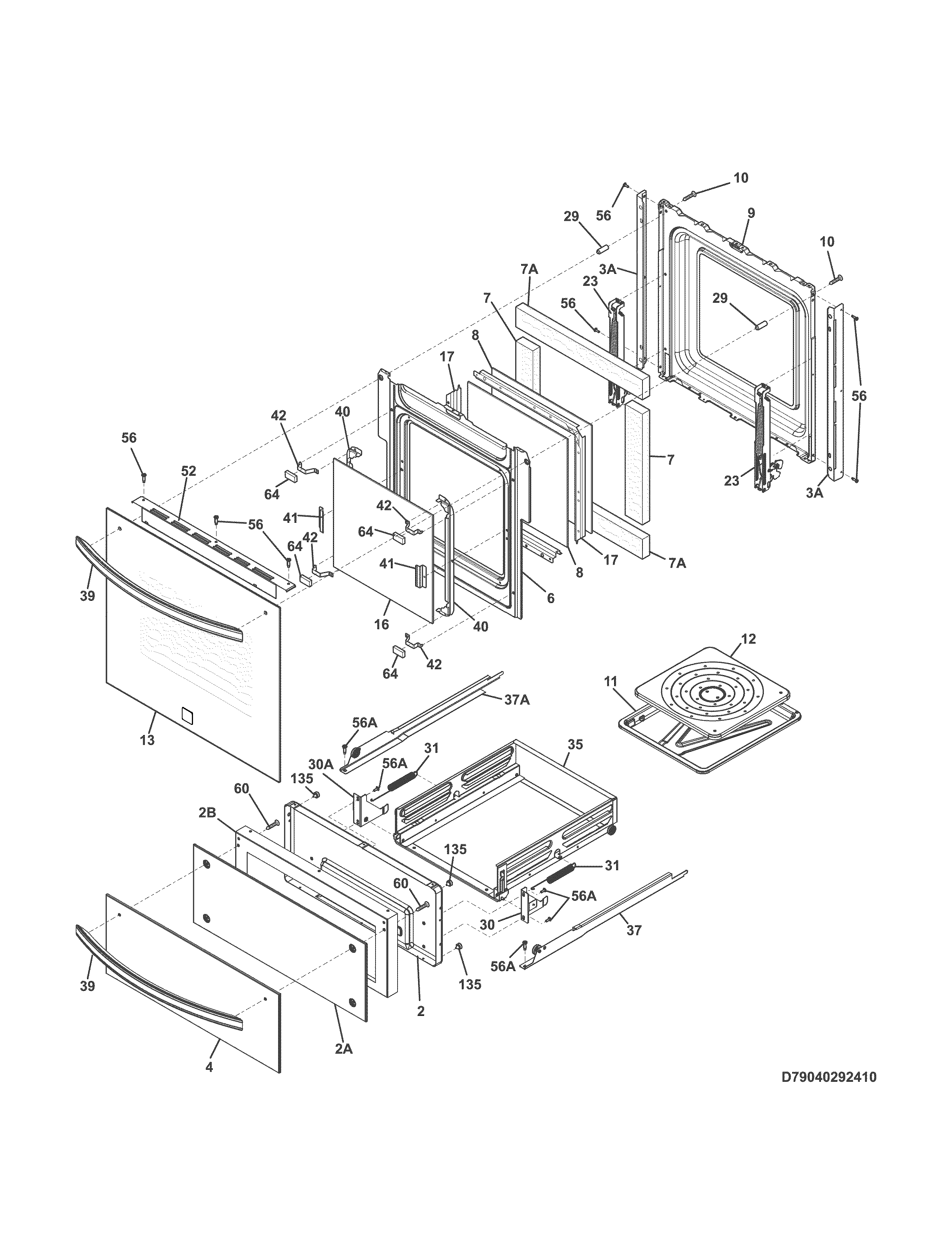 Door/drawer Diagram and Parts List for 79040292410  Kenmore Wall Oven