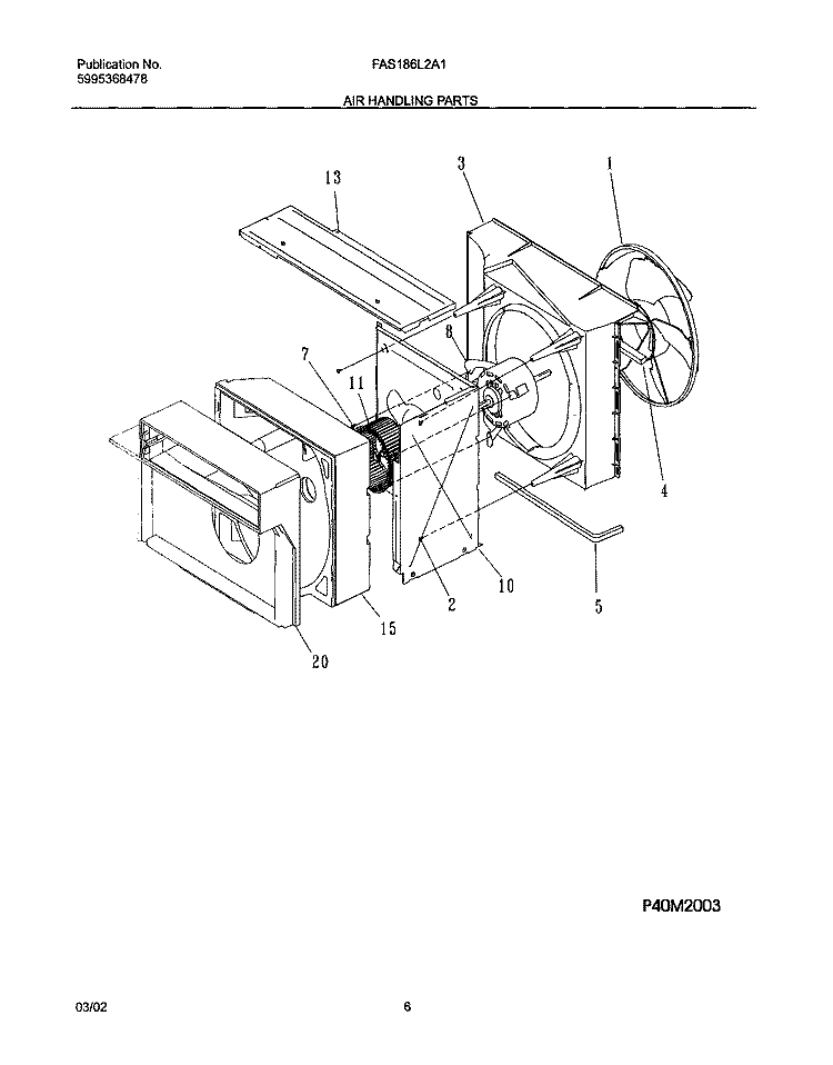 AIR HANDLING PARTS Diagram and Parts List for FAS186L2A1  Frigidaire Air Conditioner