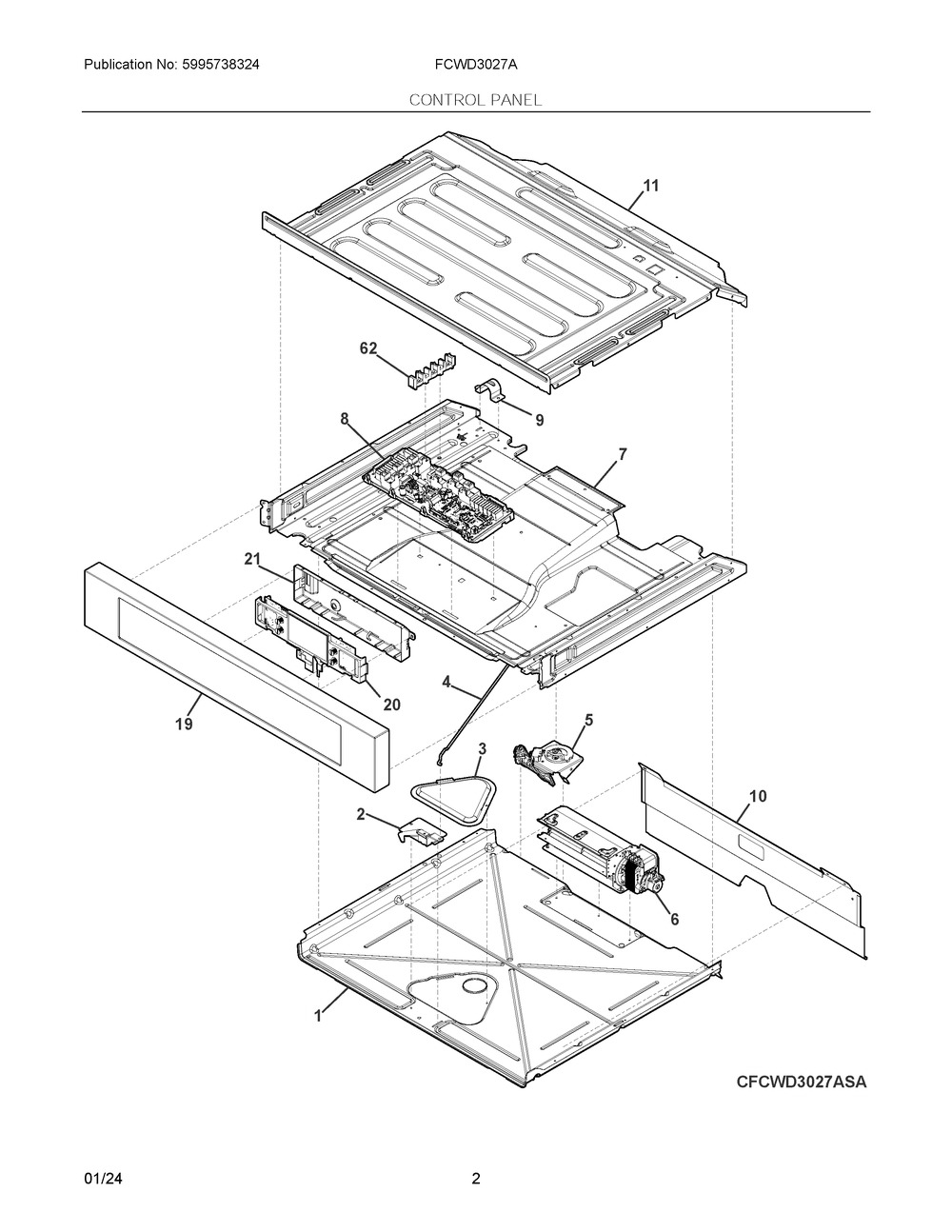 Control Panel Diagram and Parts List for FCWD3027ABD  Frigidaire Wall Oven
