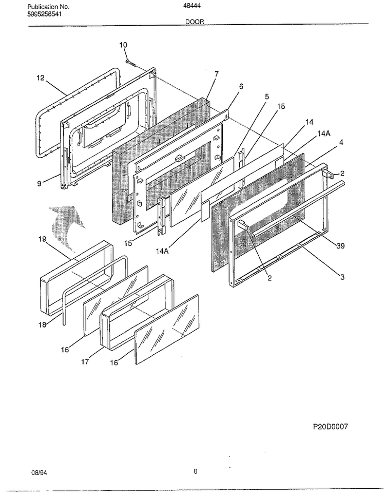 Door Diagram and Parts List for 484440A  Frigidaire Range